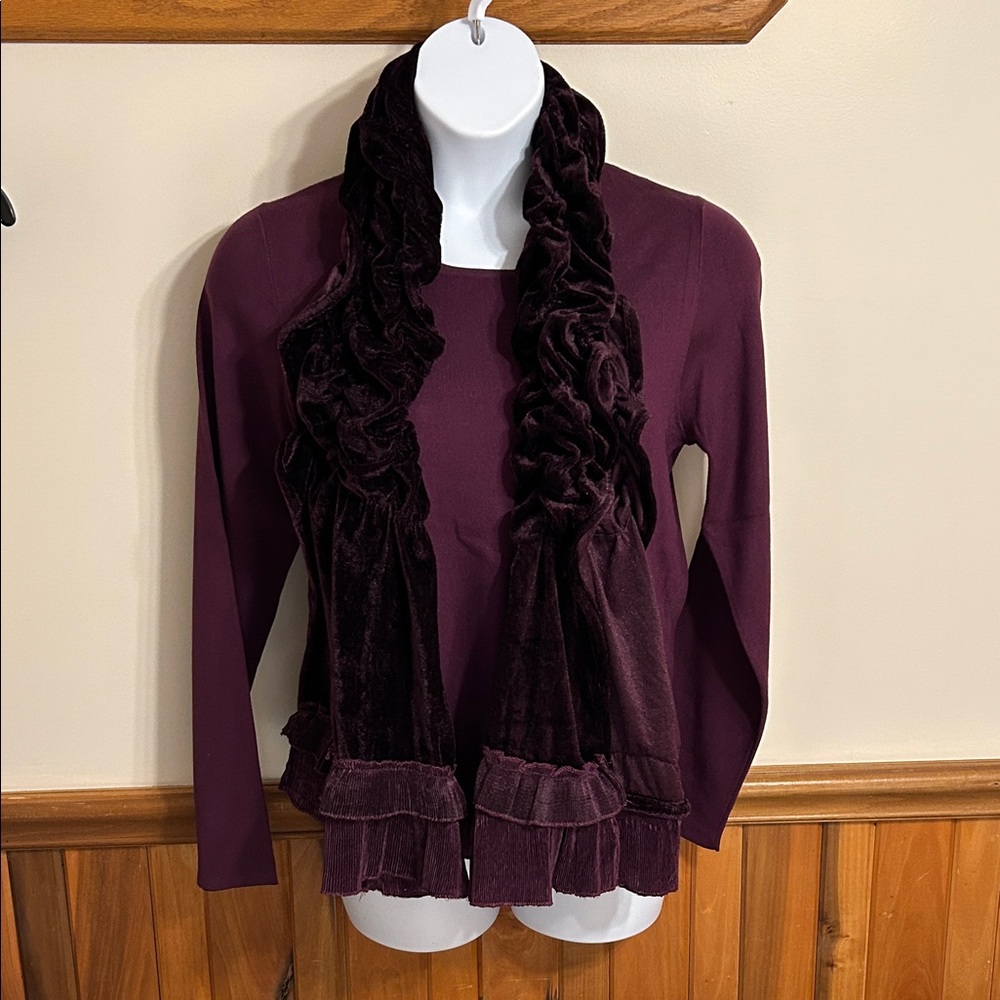Plum Long Sleeve Sweater with Velvet Scarf  Size XXL